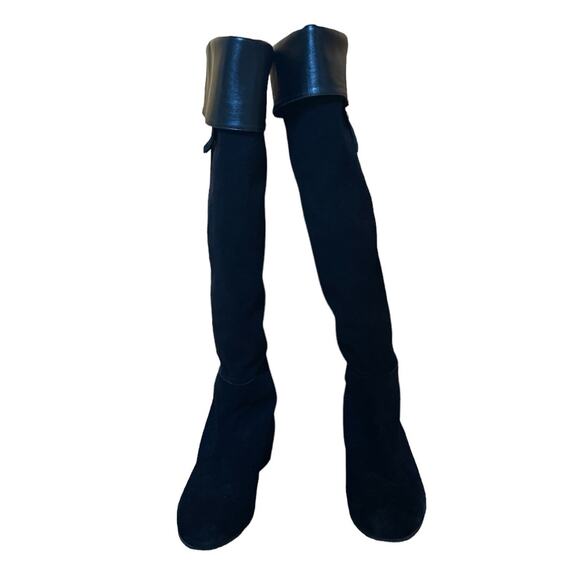 Stuart Weitzman Over the Knee Black Leather and Suede Roll Cuff Tall Boots 7.5 - Picture 6 of 15